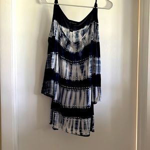 INC navy blue and white tie dye blouse with cold shoulder sleeves